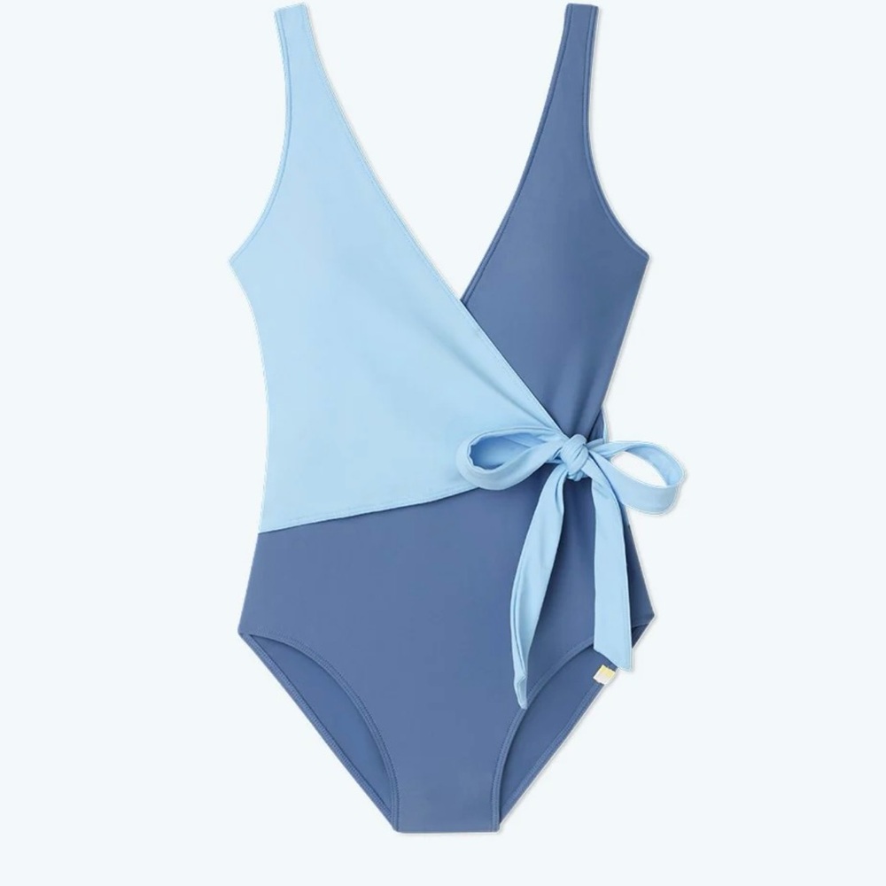 Summersalt Perfect Wrap Blue One Piece Swimsuit Size 8